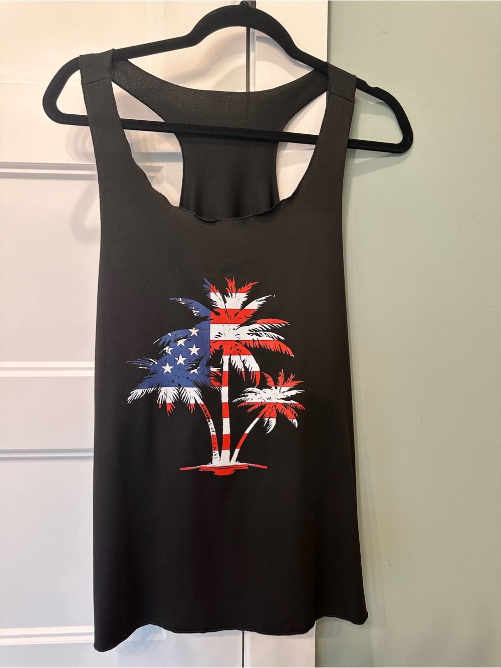 Kids Black Tank One-Piece with American Flag Palm Tree Graphic